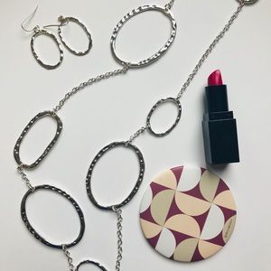 Silver Hammered Oval Necklace and Earring Set